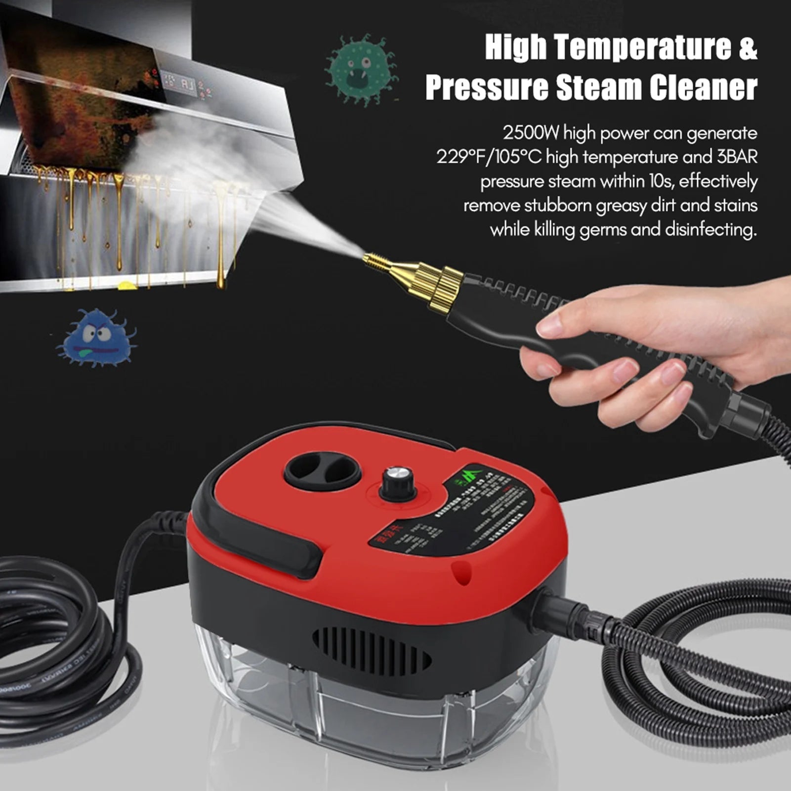 1500W High Power Handheld Steam Cleaner Household 6 Speeds Adjustable Practical Steam Cleaner for Car Refrigerator Kitchen