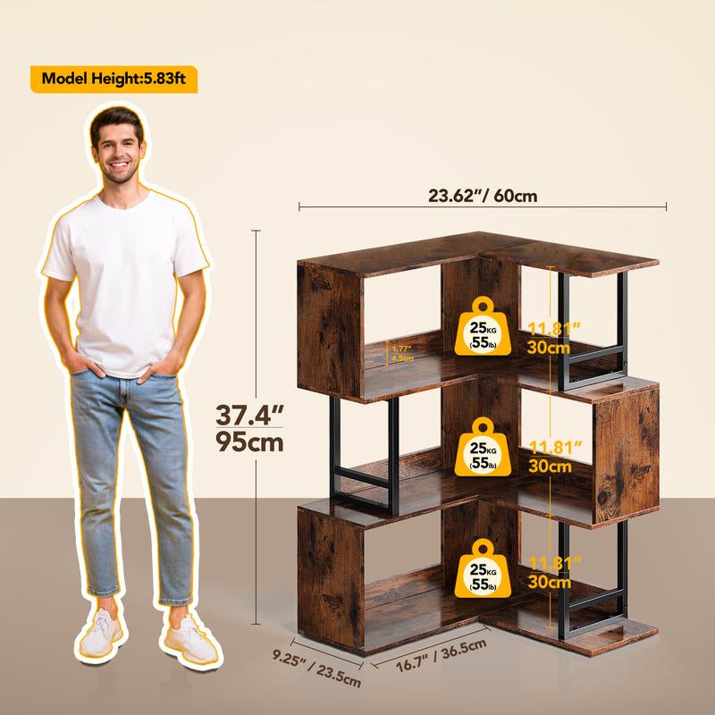 Space-Saving Elegance: Decofy 3-Tier Corner Bookcase in Premium Wood for Home and Office