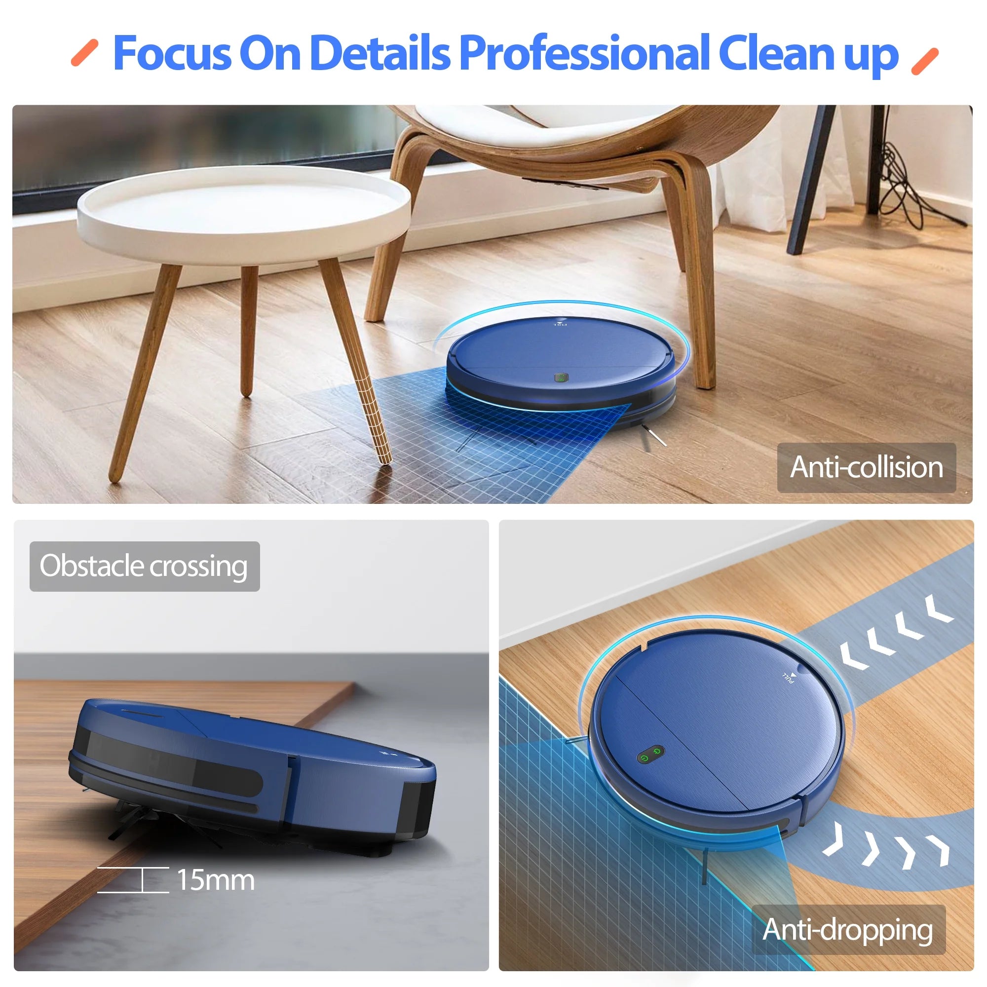 BR151 Robot Vacuum Cleaner, Robot Vacuum and Mop Combo Compatible with Alexa, Blue