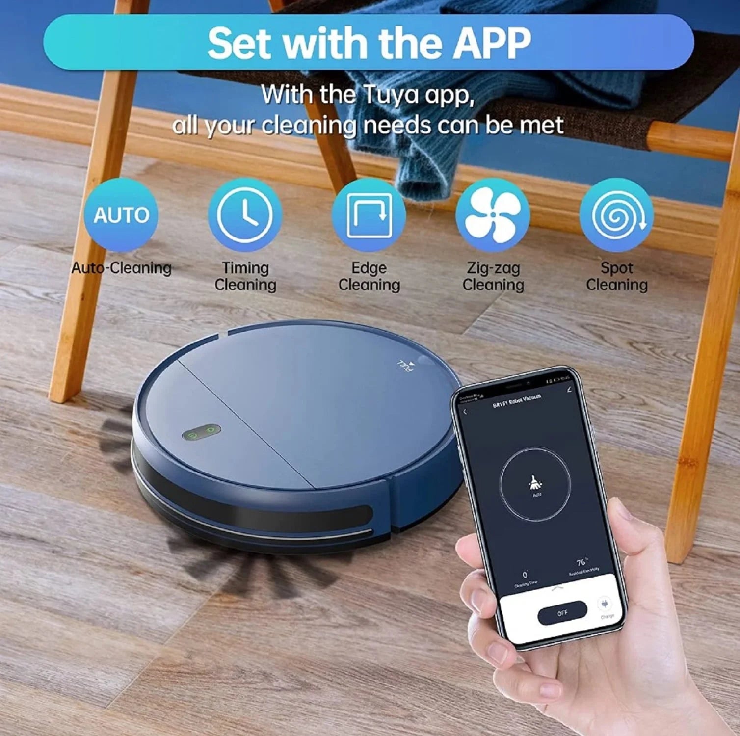 BR151 Robot Vacuum Cleaner, Robot Vacuum and Mop Combo Compatible with Alexa, Blue