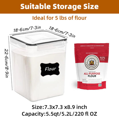 Keep Your Kitchen Organized with 4 Stackable 5.2L Airtight Cereal Containers - Includes Lids, Spoons, Labels, and Pen for Effortless Food Storage
