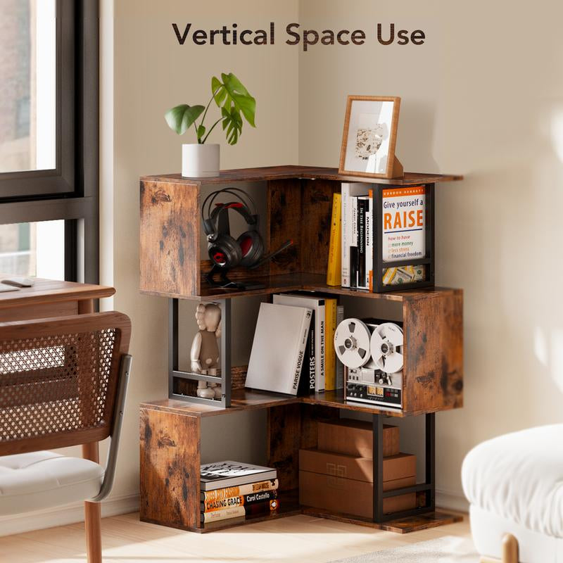Space-Saving Elegance: Decofy 3-Tier Corner Bookcase in Premium Wood for Home and Office