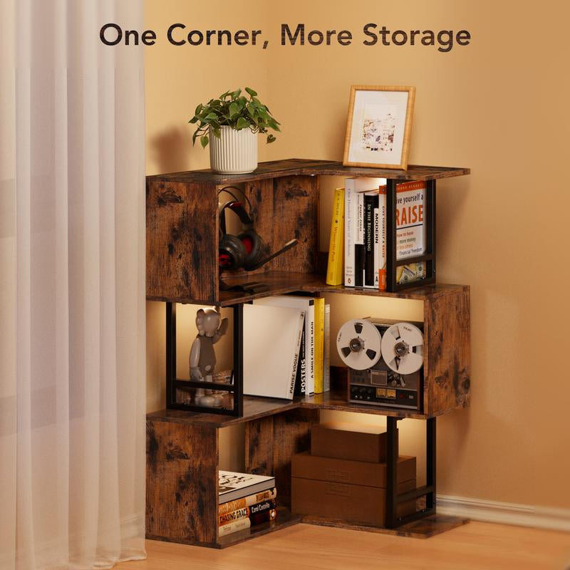 Space-Saving Elegance: Decofy 3-Tier Corner Bookcase in Premium Wood for Home and Office