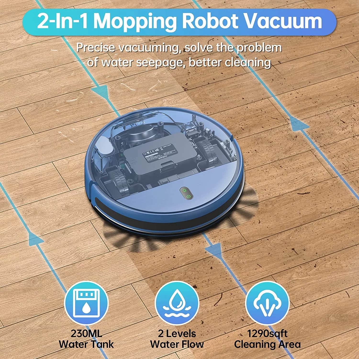 BR151 Robot Vacuum Cleaner, Robot Vacuum and Mop Combo Compatible with Alexa, Blue