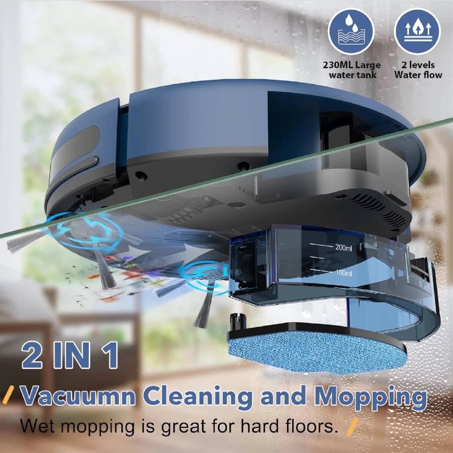 BR151 Robot Vacuum Cleaner, Robot Vacuum and Mop Combo Compatible with Alexa, Blue